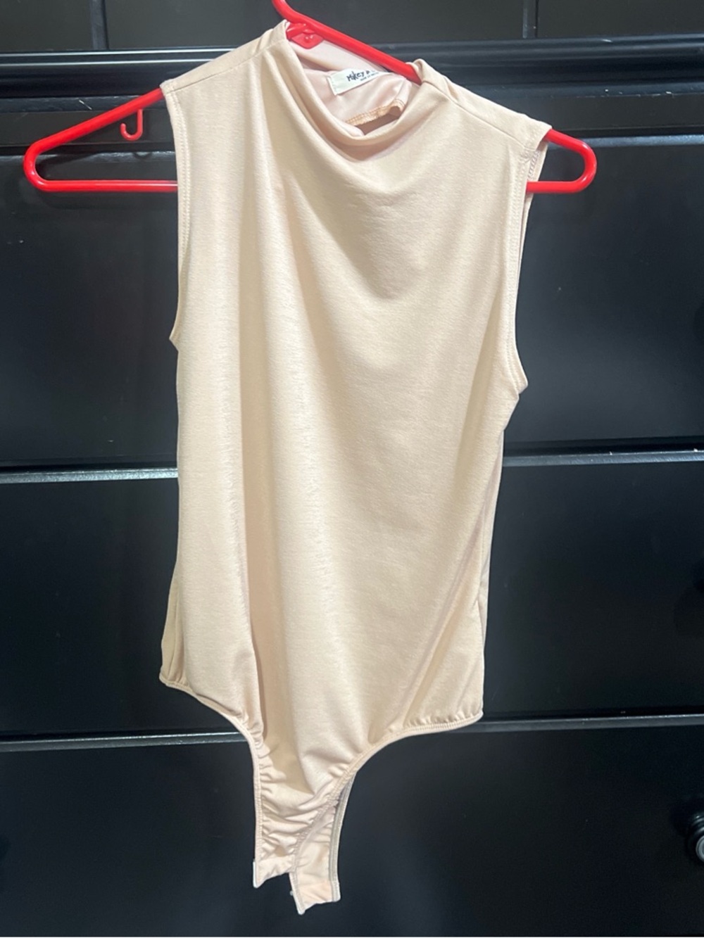 Sleeveless High-Neck Bodysuit in Light Beige - Unbranded